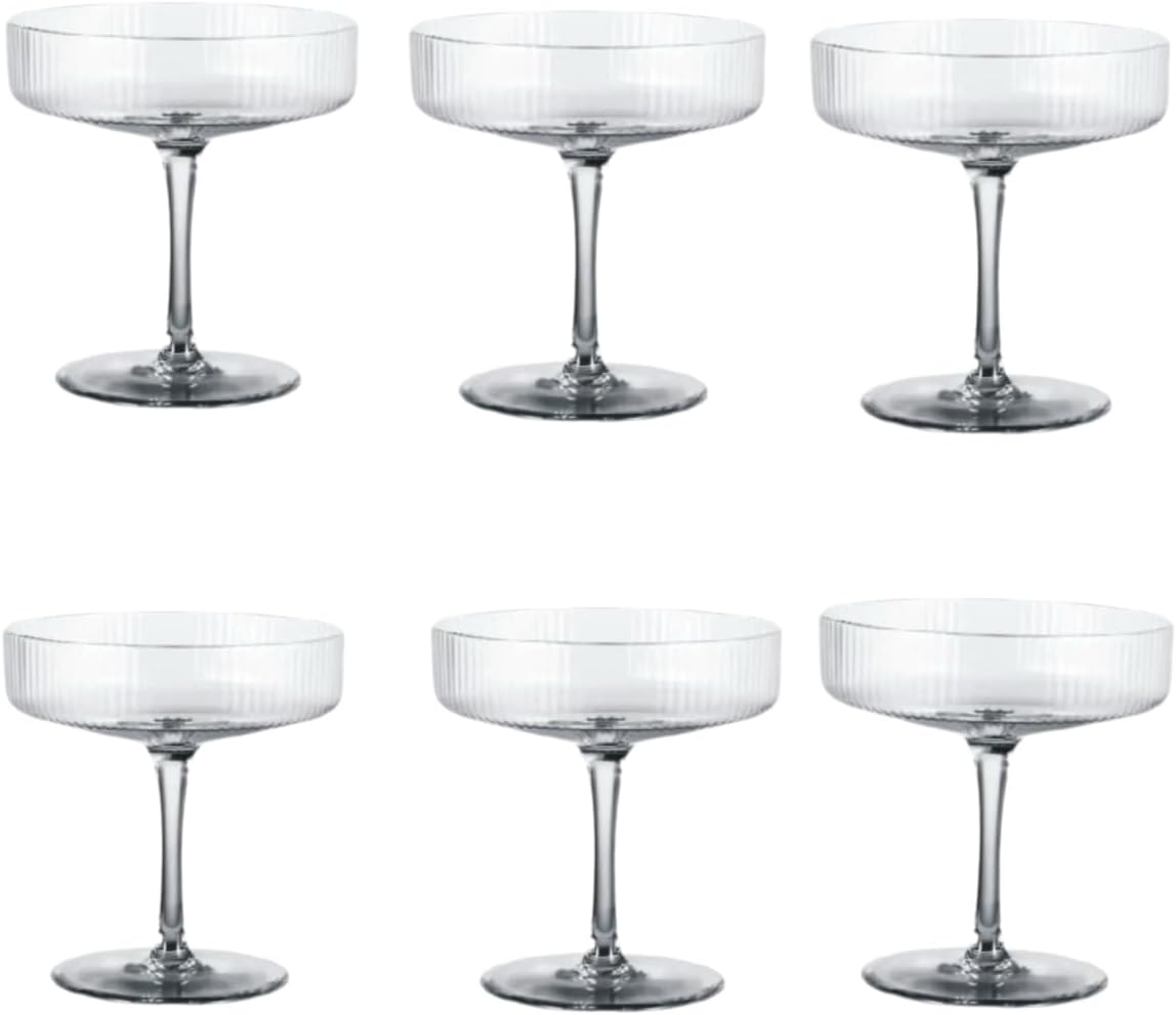 Vintage Martini and Cocktail Glass 6Piece Set, 10Ounce Ribbed Vintage Glassware Set, Perfect for Cocktails, Margaritas, Wine, Champagne, and Gifting.
