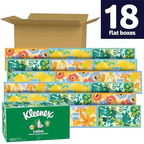 Image of Kleenex Lotion Facial Tissues, 18 Flat Boxes, 180 Tissues per Box