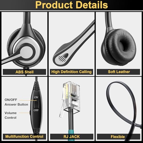 Wantek Telephone Headset with Microphone RJ9 Corded Phone Headphones Noise Canceling Landline Headsets for Plantronics Polycom Avaya Yealink Call Center Home Office Desk IP Phones - Image 4