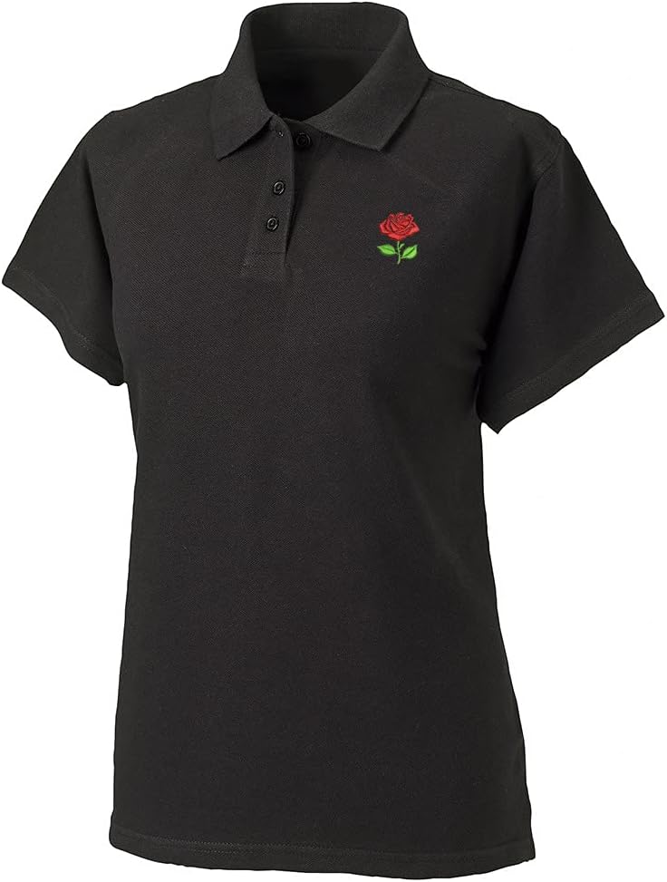 Womens Polos Shirts Short Sleeve Rose Floral Embroidery Polo Shirts