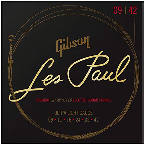 GIBSON ACCESSORIES Cuerdas Les Paul Premium Electric Ultra-Light 09-11-16-24-32-42, para guitarra eléctrica (SEG-LES9)