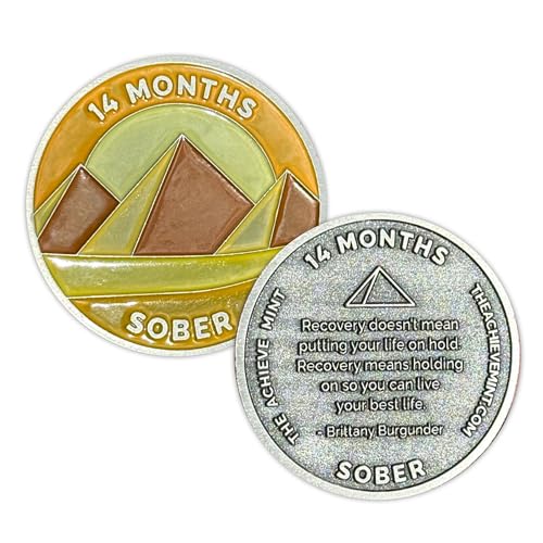 Image of The Achieve Mint 14 Months Sober Token | Fourteen Month Sober Chip | Non-AA Gift, Non-Religious Medallions for Men and Women Celebrating Sobriety