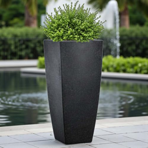 Image of Go Hooked Matrix 26 Inch Big Flower Pot | Outdoor & Indoor Planter for Balcony, Garden & Terrace | Durable Lightweight Decorative Polymer Pot for Live & Artificial Plants (Black)