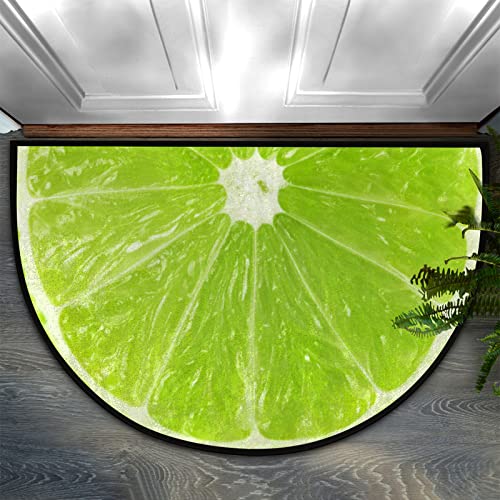 Auuxva Grass-Green Limes Pattern Half Round Door Mat Indoor Entrance, Lemon Print Non Slip Absorbent Doormats, 24 X 36 Wear Resistant Semi Circle Floor Mats Area Rugs For Home Kitchen Patio #TOP13