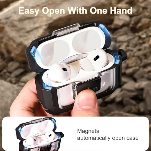 Image of RFUNGUANGO for AirPods Pro 2 Case MagSafe Magnetic Automatic Lock, Black