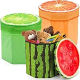 Covzoe 3 Pack Fruit Storage Stool, 12 x 12 Inch Folding Stool Ottoman with Foam Cushion, Collapsible Storage Seat Chest, Creative Organizer Stools Box for Patio Foot Rest