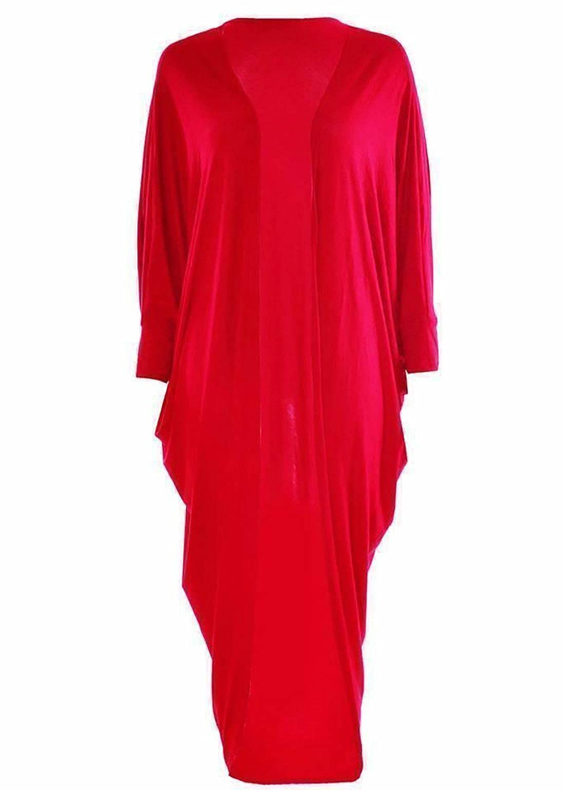 Fairy Trendz Ltd Women's Red Long Sleeve Long Batwing Kimono Cardigan Waterfall Cardigans One Size Fit (Uk 8-22)( One Size)