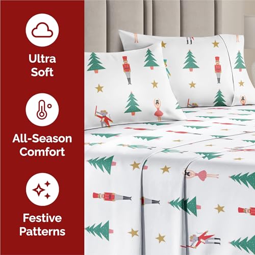 Twin XL Christmas Nutcracker Ballet Sheet Set - Holiday Xmas Pattern Bedding Set - Deep Pockets - Snug Fit - 3 Piece - Wrinkle Free - Cozy Festive Winter Holiday Sheets for Women, Men, Kids & Teens