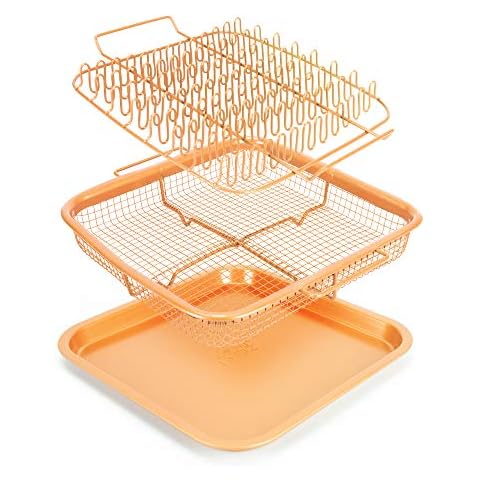 EaZy MealZ Crisping Basket & Tray Set | Air Fry Crisper Basket | Tray & Grease Catcher | Even Cooking | Non-Stick | Healthy Cooking (9" x 10", Copper) Cover