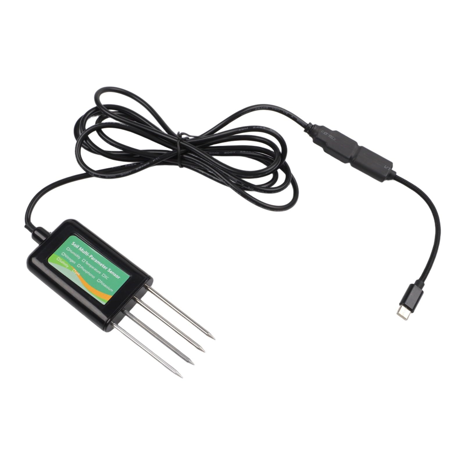Analizzatore del suolo USB 8 in 1 per misurare NPK, pH, umidità, temperatura e sale, con sonda in acciaio inox