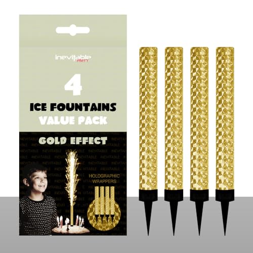 Pack of 4 Ice Fountains | Cake Topper Decoration | Prosecco Champagne Fountain | Sparkling Fountain | Gold or Silver | Birthdays Christmas New Year and Weddings (Gold)