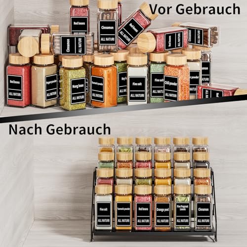 voll mit Gewürzflaschen für optimale Aufbewahrung und schnellen Zugriff beim Kochen (98 Zeichen).