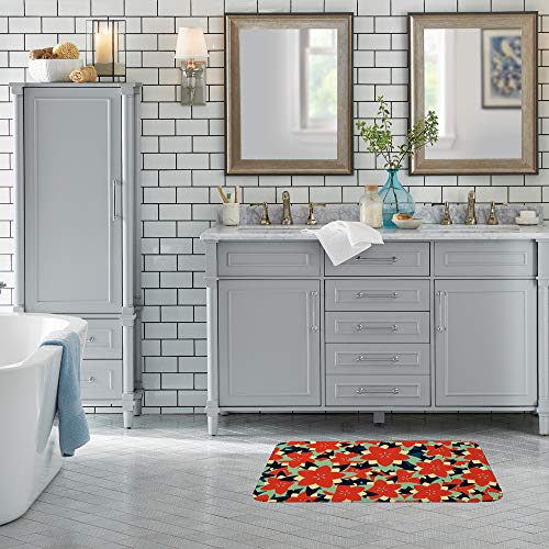 Tapis de bain antidérapant fleurs Ruchen 91x61 cm en velours