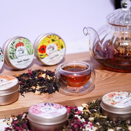 Image of Tea Gift Set for Women - 6 Herbal Loose Leaf Tea Blends, Insulated Ceramic Cup with Infuser & Lid | Birthday, Mother's Day, Anniversary & Retirement Gift for Her