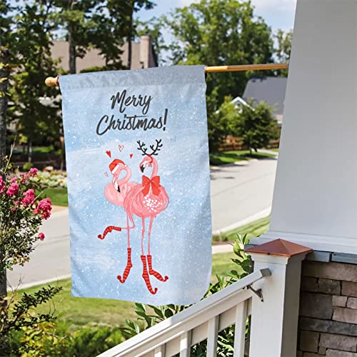 Mr.tom Merry Christmas Flamingo Garden Flag Double Sided Winter Outdoor Garden Yard Banner Decoration Size 12.5"X18" #TOP4