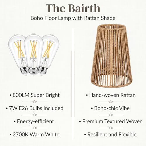 Bairth Boho Floor Lamp, Farmhouse Rattan 3-Light Floor Lamp for Living Room - image 7