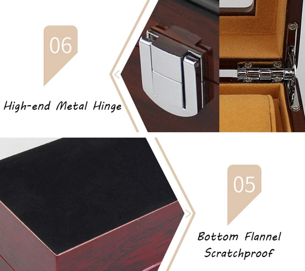 Caja de reloj grande para hombre, 6 ranuras para relojes, organizador de almacenamiento de joyas de lujo, bandeja de madera, vitrina de reloj de madera, parte superior de cristal, hebilla de