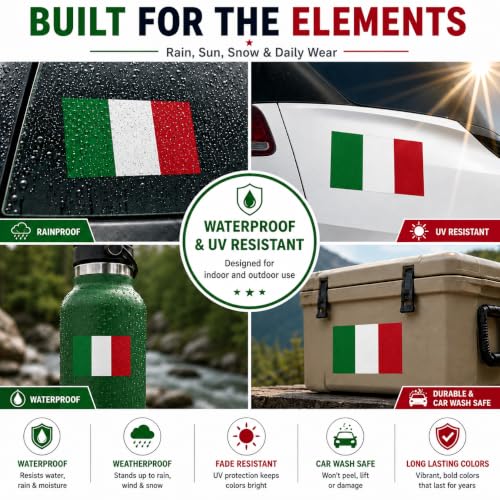 Image of Italian Flag Vinyl Flag Stickers, Car Decals, Waterproof Indoor Outdoor, Laptop Stickers, Car Bumper, Italy Flag, 5 x 3 Inches, Set of 3