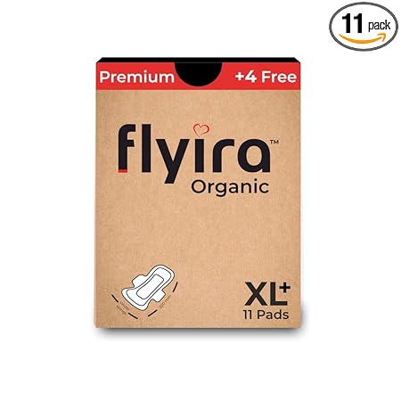 Flyira Premium 100% Pure Organic Cotton Sanitary Pads XXL (Pack of 1 - 11 Pads) For Women | Ultra-Absorbent & Super Soft | Rash Free Organic & Natural Pads made for Heavy Flow