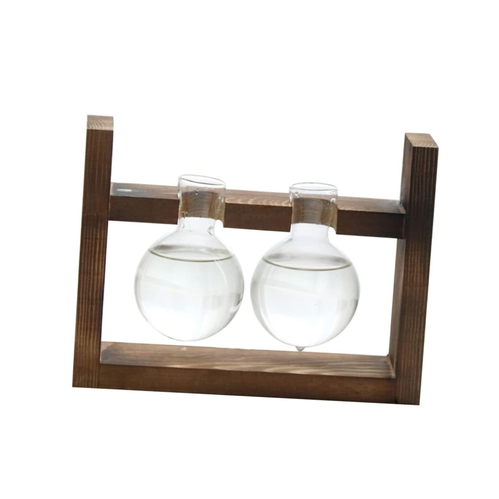 classic Glass Hydroponic Container With Wooden Base Creative Double-ball Vase Desktop Decoration for tabletop