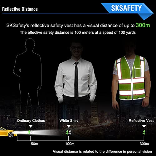 Sksafety 10 Pockets Safety Vest, Class 2 High Visibility Security With Zipper, Hi Vis Vest With Reflective Strips, Ansi/Isea Standard, Construction Work Vest For Men ＆ Women （Lime, 2Xl） #TOP2