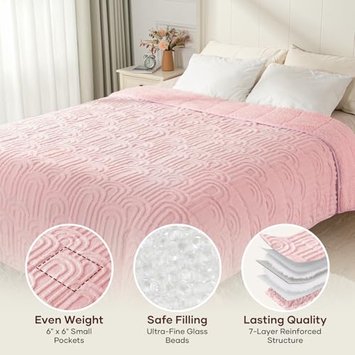 Image of Cottonblue Jacquard Weighted Blanket 20 lbs for Adults Queen Size, Soft Fluffy Sherpa Fleece Weighted Blankets Throw 60 inch x 80 inch for Sleep Relax, Fuzzy Warm Arch Heavy Blanket for Bed Sofa, Blush Pink
