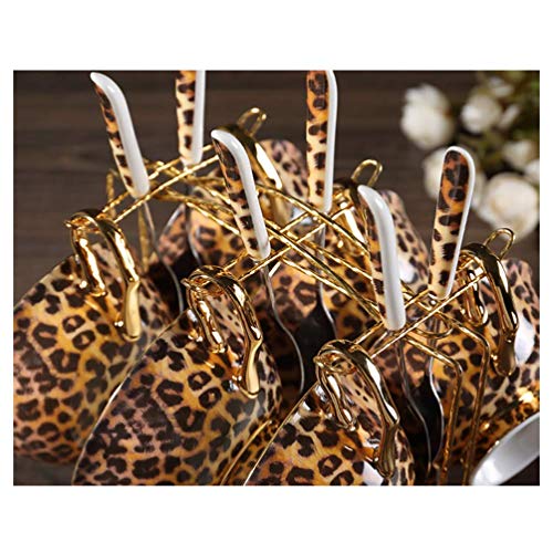 SXLCKJ Europa Classic Leopard Print Bone China Tazas de café y platillos Juego de Platos para Tazas de café GOL Pintado… - Imagen 6