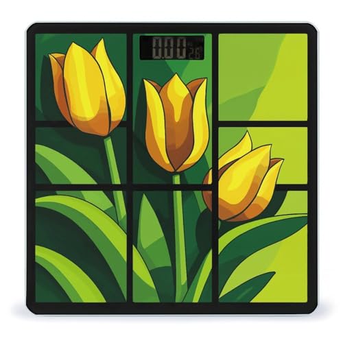 Báscula digital Yellow Flower de vidrio templado para baño miniatura 1
