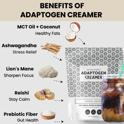 Moontower Organic Coconut Milk Powder - Plant Based, Sugar Free Superfood Creamer For Coffee, Tea, Smoothies - Mct Oil, Adaptogens, Lions Mane & Reishi Mushroom, Ashwagandha - Vegan & Keto - 7Oz Bag #TOP3