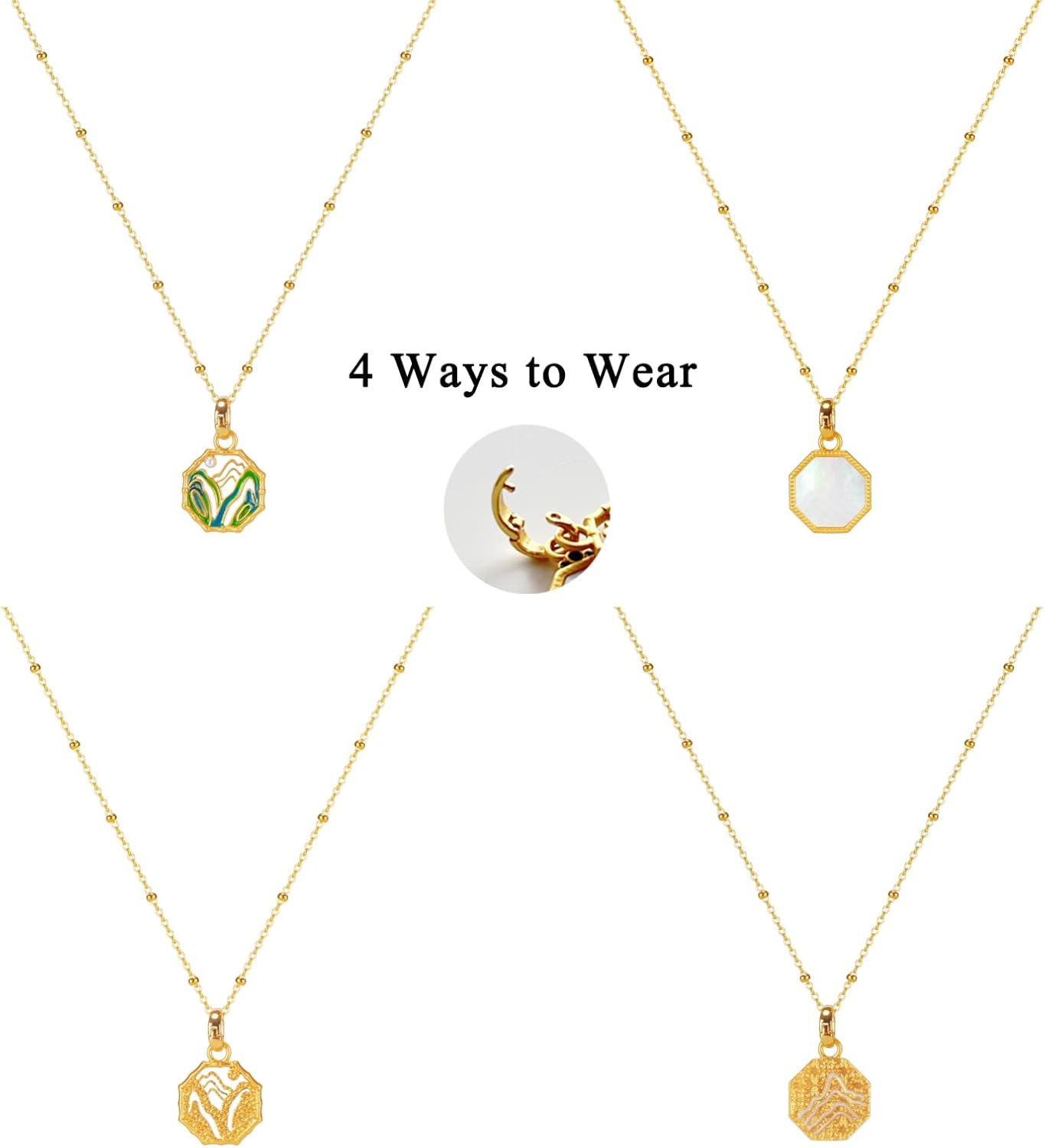 Tigers Eye Necklace Brown Pendant Gold Necklaces for Women Jewelry Collection Mother of Pearl Dainty Coins Evil’s Eye Mountains Pendants 18K Gold Plated Gift for Friends - Image 7