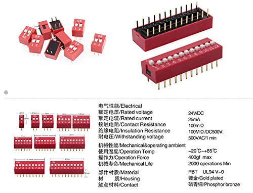 Samidea 10Kinds/41Pcs/Lot Dip Switches Kit In Box 1 2 3 4 5 6 7 8 9 10 Way 2.54Mm Toggle Switch Red Snap Switches,Pcb Mountable On Off Dip Dil Switch Kit For Circuit, Breadboards, And Arduino #TOP5