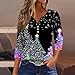 2025 Christmas Shirts for Women V Neck Button Henley T-Shirt Sparkly Glitter Xmas Tree Holiday Tops 3/4 Sleeve Blouses Dressy Casual Cotton Pullover Vintage Party Tees Funny Ugly Sweater Gifts