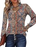 Kistore Plus Size Tops for Women Loose Fit Long Sleeve Puff V Neck Shirts Women'S Fashion Classy Nation Print XXL