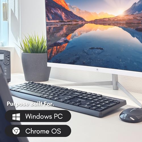 Macally Wireless Keyboard | 2.4G Computer Keyboard (Full Size, Quiet Keys) All Day Comfortable Typing with Wireless USB for Laptop, Desktop PC, Surface, Chromebook, Notebook