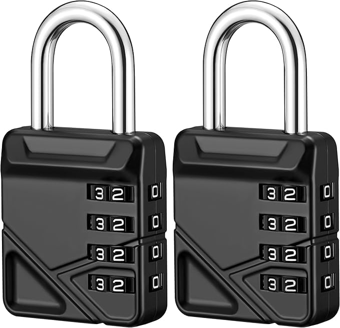 Combination Padlock, 4 Digit Waterproof Locks, Outdoor Code Lock for Locker, School Gym Locker, Sports Locker, Gate, Case, Hasp Storage (2 Pack, Black)