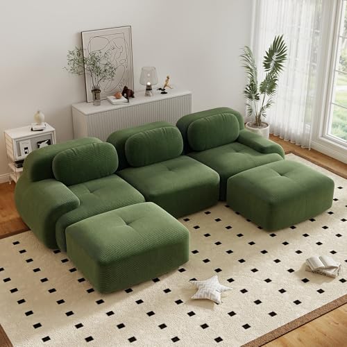 Canapé d'angle convertible moderne de 298 cm avec 2 poufs, canapé modulaire en velours côtelé en forme de U, canapé compressé 3 à 6 places pour salon,...