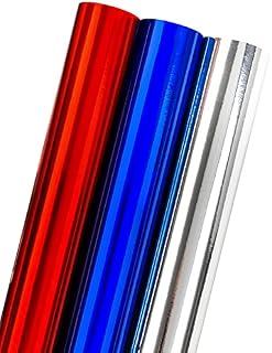 Holijolly Holograficzny papier pakowy - Kolory tęczy różowy/niebieski/srebrny z sercami na Walentynki, ślub, urodziny - 3 rolki (43 x 305cm na rolkę)