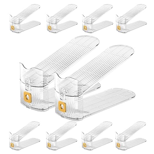 TuMuGoGo Shoe Slot Organiser Storage Shoe Stacker Space Saver Adjustable Shoe Rack Holders Storage Organisers for Men Women Double Layer Shoe Organisers 10Pack,Transparent