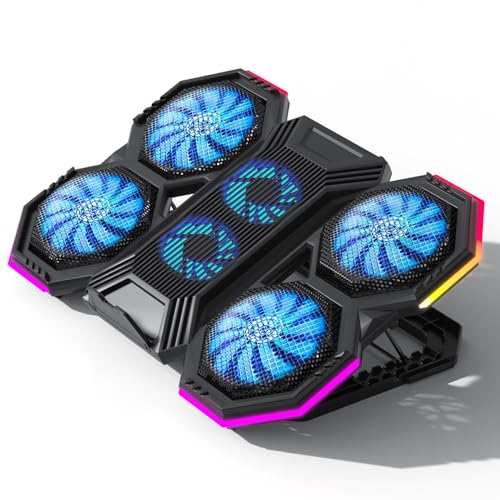 MOZZARE Laptop Cooling Pad RGB Gaming Laptop Cooler with 6 Ultra-quiet Fans Laptop Fan Stand for 12-17.3 inch Laptops with 5 Adjustable Height 2 USB 2.0 Ports and Phone Holder