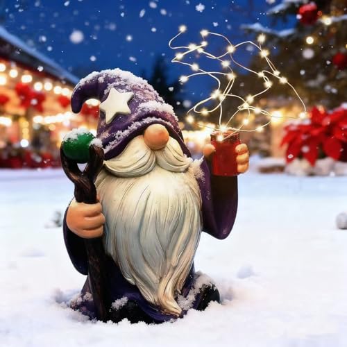 Joint Honglin Resin Gnome Statue Outdoor Decor Waterproof Firework Solar LED Lights Gnomes Garden Sculpture Decorations for Outside Lawn Patio Yard Ornament Gifts (Gnome)