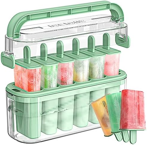 Xdoar Popsicles Molds, Upgraded Popsicle Molds 6 Pieces Ice Pop Molds with Lid and Bin, Popsicle Molds for Kids, Ice Cream Mold Maker with Popsicle Sticks, BPA Free
