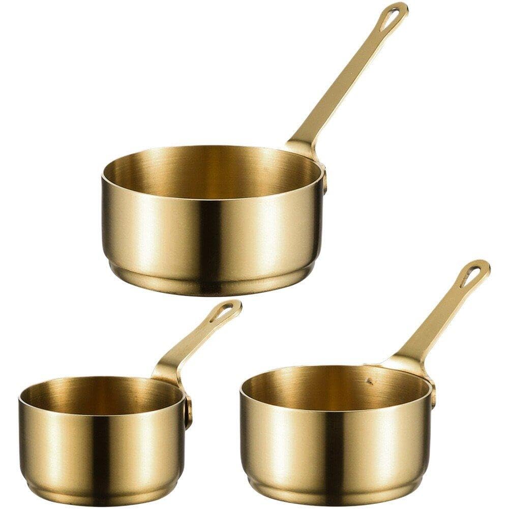 Sanfly Gold Stainless Steel Condiment Sauce Cups 3Pcs Small Cooking Pot Gravy Cup With Handle Chocolate Butter Melting Pots For Serving Pepper,Bbq Sauce