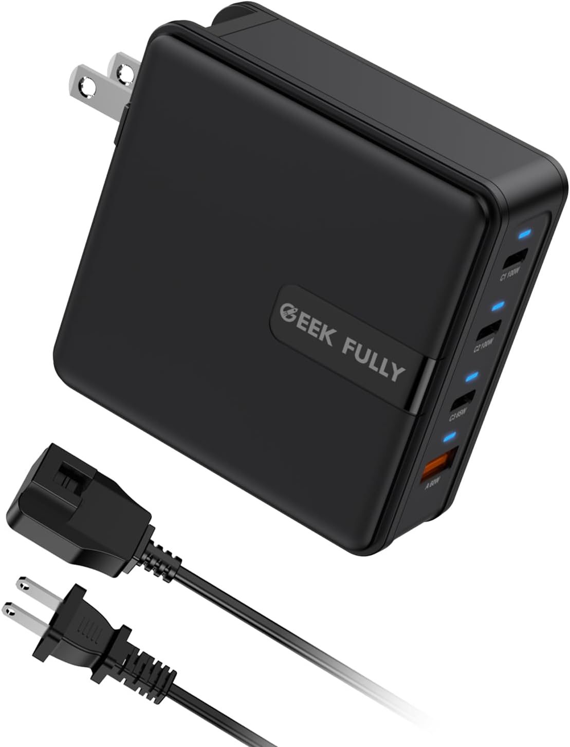 GEEK FULLY285W USB C Charger, 4 Port Fast Charging Station,Foldable Wall Charger Block Adapter for MacBook Pro/Air,HP,ThinkPad,Dell XPS,iPhone 15/14,Pro,iPad Pro/Air,Galaxy S23,Steam Deck