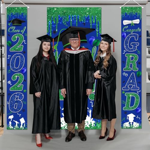 Image of Blue and Green Graduation Decorations Class of 2026 Congrats Grad Banner and You Did It Door Cover for High School College Grad Party Supplies