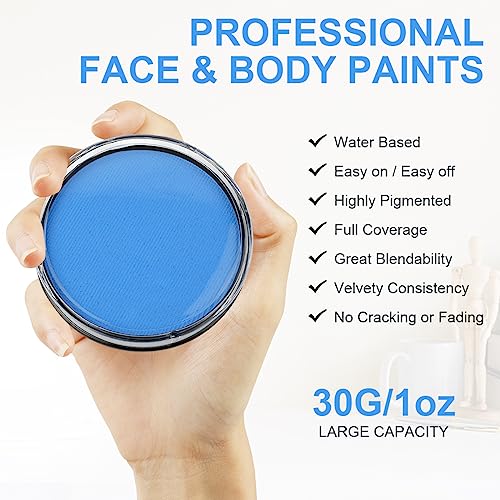 LOPHE Body Paint, 30g Truccabimbi Face Paint Colori Trucco Bambini, Sicuro e Lavabile, Pittura del Corpo Pittura Viso Professionale Colori per Pancia Gravidanza, Halloween, Carnevale, Festa(5#Celeste)