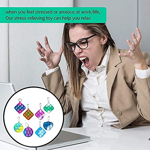 12 Pcs Random Color Mini Squeeze Pop Bubble Fidget Sensory Toys, Mini Keychain Wrap Small Relieve Anxiety Stress Toy, Pop Bulk Silicone Classroom Prize For Kids Adult Party Gift #TOP3