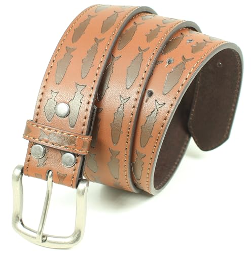 Mens Fishing Leather Belt Strap and Metal Buckle 1.5" Wide with Snaps - Ocean Lake River Fishing Angler Bass3