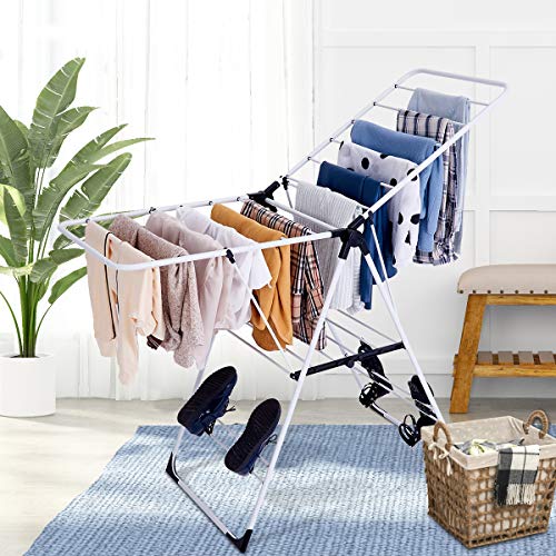 LDAILY Clothes Drying Rack, Laundry Clothes Storage, Portable Folding Dryer, Heavy Duty Clothes Hanger, Lightweight and Stable Clothes Dryer for Indoor and Outdoor Use