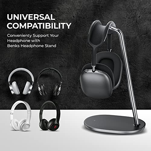 Image of BENKS Headphone Stand for AirPods Max, Beats, Bose, Sony, Senheiser - Desktop Headset Holder, Gaming Accessories, Desk Earphone Stand (Black)