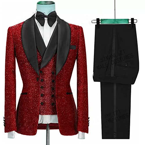 Sxfashbrd Men's Blazer Suits 3 Piece Slim Fit Set Bling Bling Blazer Jacket Groomsmen Tuxedos Suit for Wedding Formal Party2